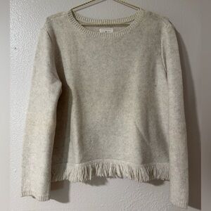 Lou & Grey Heathered Cream Fringe Hem Sweater